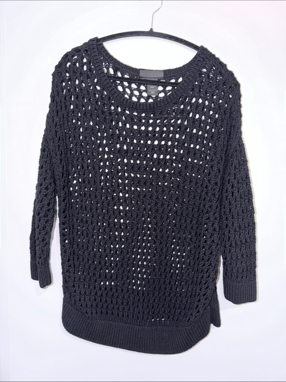Lane Bryant Black Open-Weave Crewneck Sweater